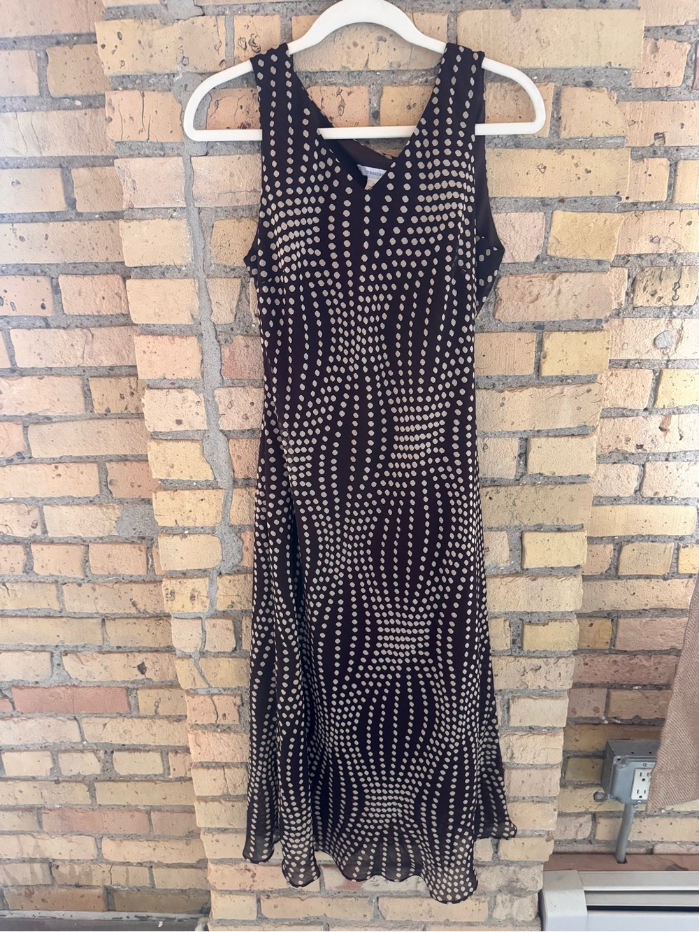 Brown Dress with Cream Dot Wave Pattern